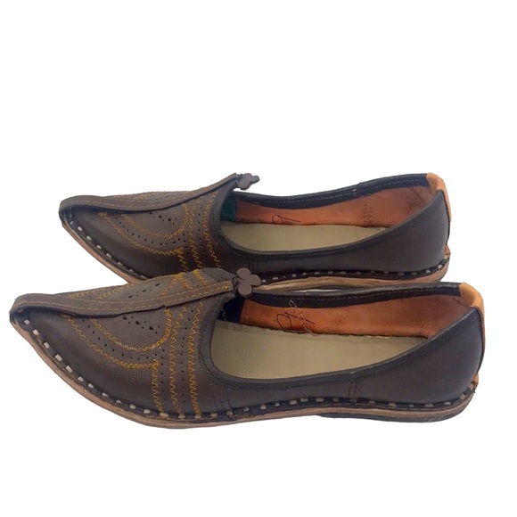 Rajasthani India Genuine Leather Slip On Shoes Size 9.5 - Picture 2 of 5